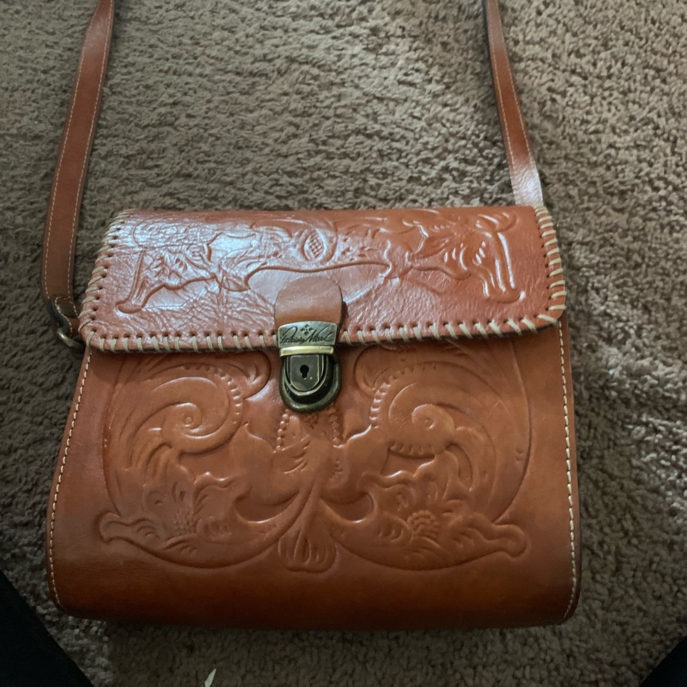 Patricia Nash Embossed Brown Leather Shoulder Bag